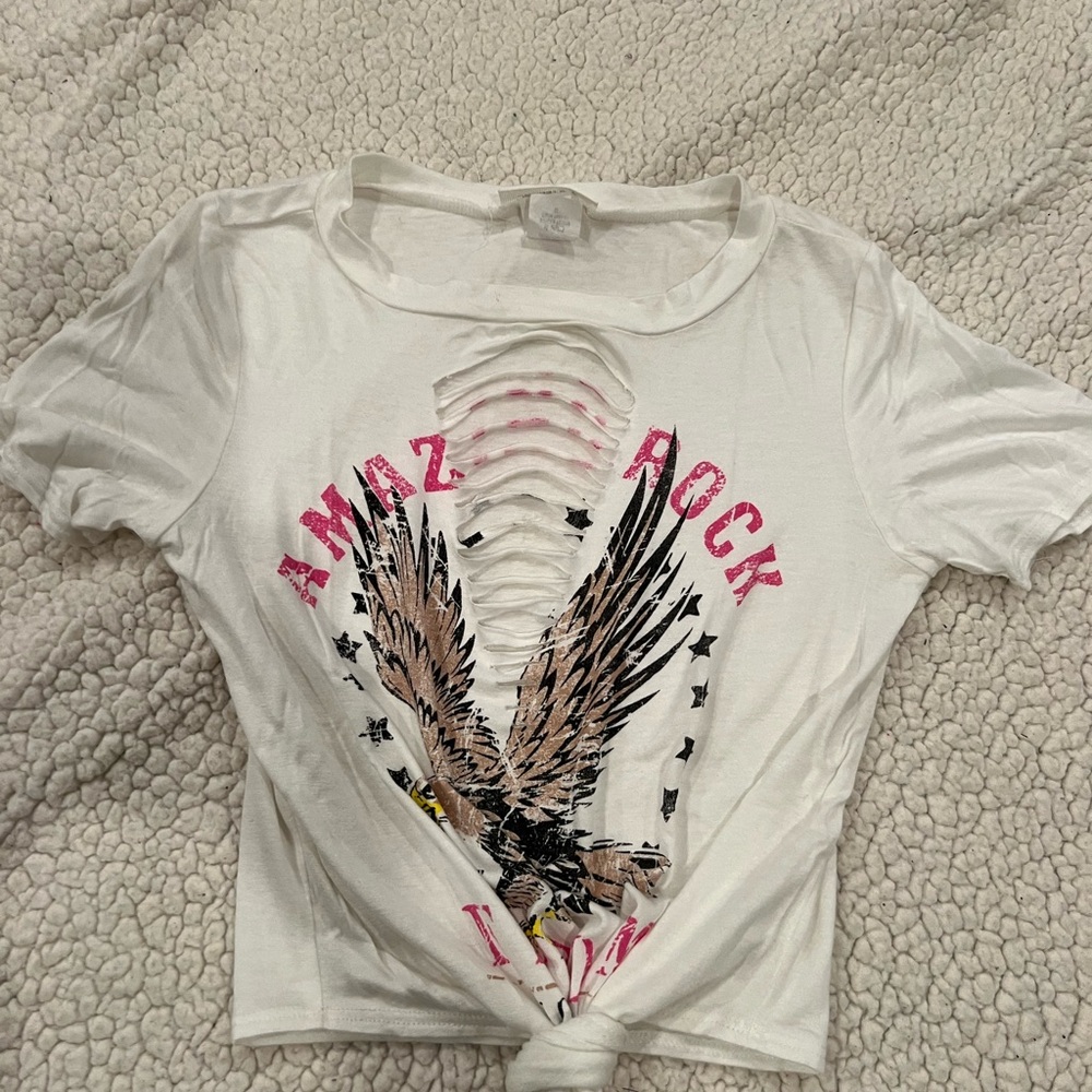 White Graphic Tee with Eagle Design